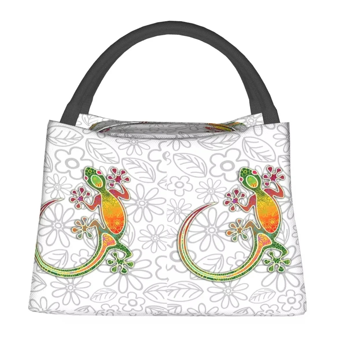 Gecko Ethnic Tribal Lizard Print Insulated Lunch Bag Portable Thermal Food Tote for Women Kids School Office Picnic Travel
