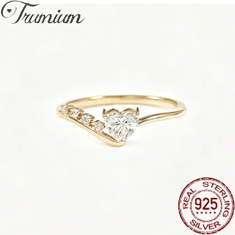 Trumium Sterling Silver 925 Heart Cut Zircon Ring for Women Twisted Band Dainty Love Promise Ring Elegant Daily Wear Jewelry