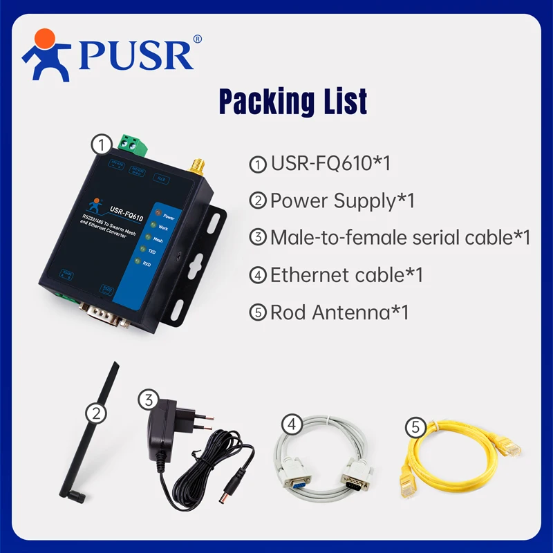 PUSR 시리얼/이더넷 무선 스웜 컨버터 데이터 암호화 장거리 통신 USR-FQ610