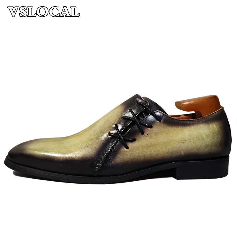

Italian Men's Oxford Polishing Mixed Colors Pointed Toe Casual Mens Dress Shoes Lace Up Wedding Office Leather Shoes Men
