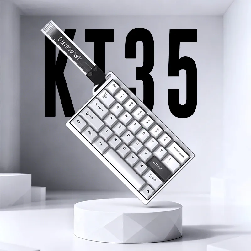 Teclado Profissional com Fio 5Custom Dharma Shark KT35 de Alumínio Pesado, Layout 35%, Rapid Stop, Gaming com Uma Mão e Eixo Magnético