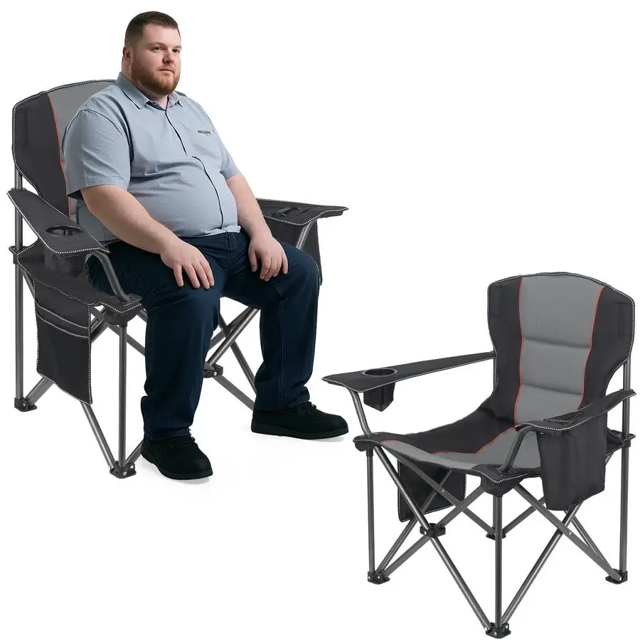 

Pack Heavy Duty Oversized Camping Chair for Adults 400lbs w Lumbar Support Folding Chairs with Side Pocket, Cup Holder amp Coole