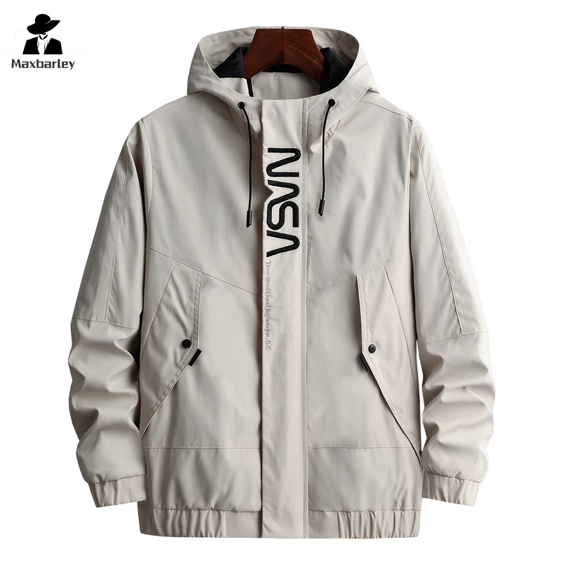 Cargo Jacket Men 2024 Spring And Autumn Trendy Casual Embroidered Hooded Coat Plus Size 8XL Fashion Sports Pocket Windbreaker