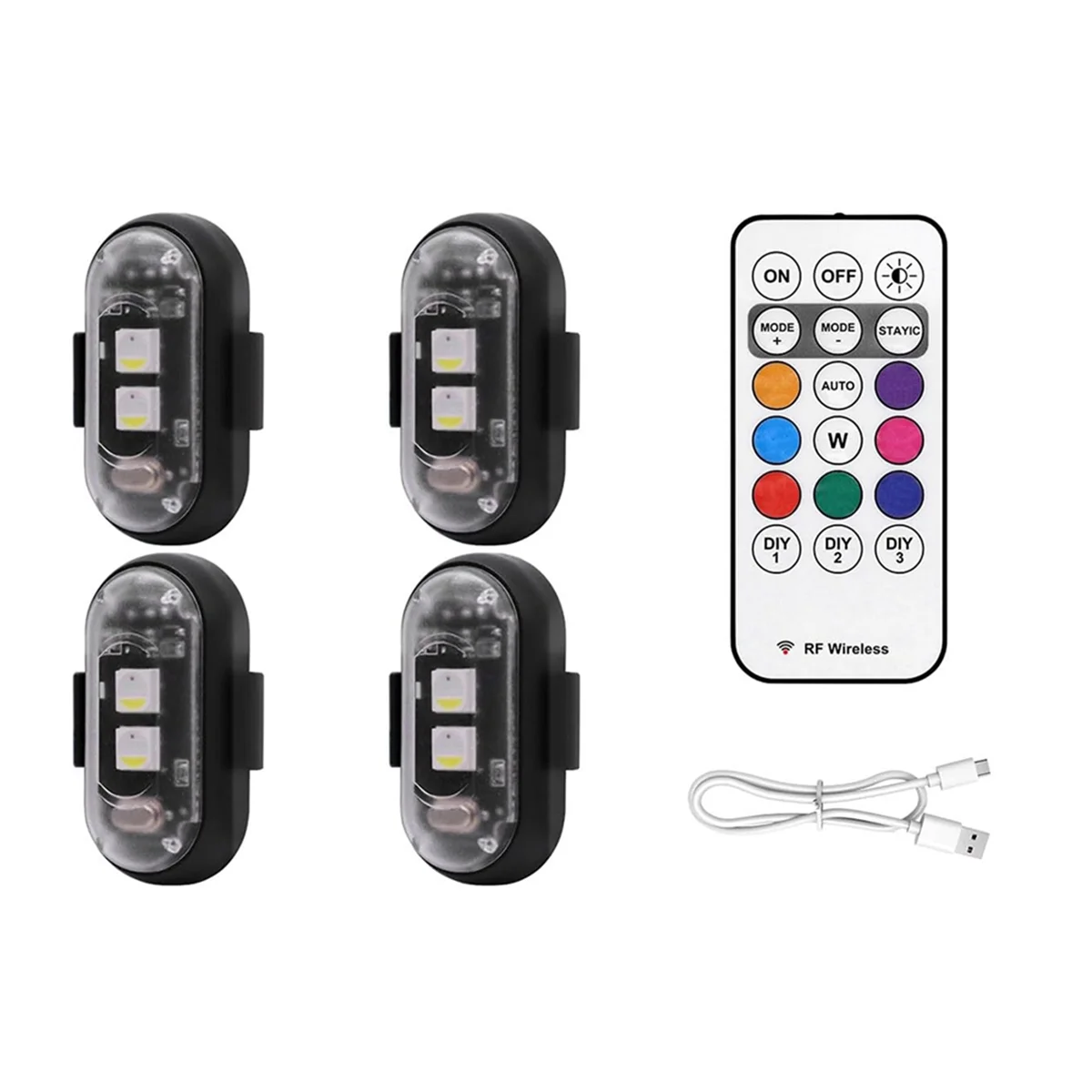 

4PCS Wireless LED Strobe Lights with Remote Control, 8 Colors USB Charing Waterproof Emergency Warning
