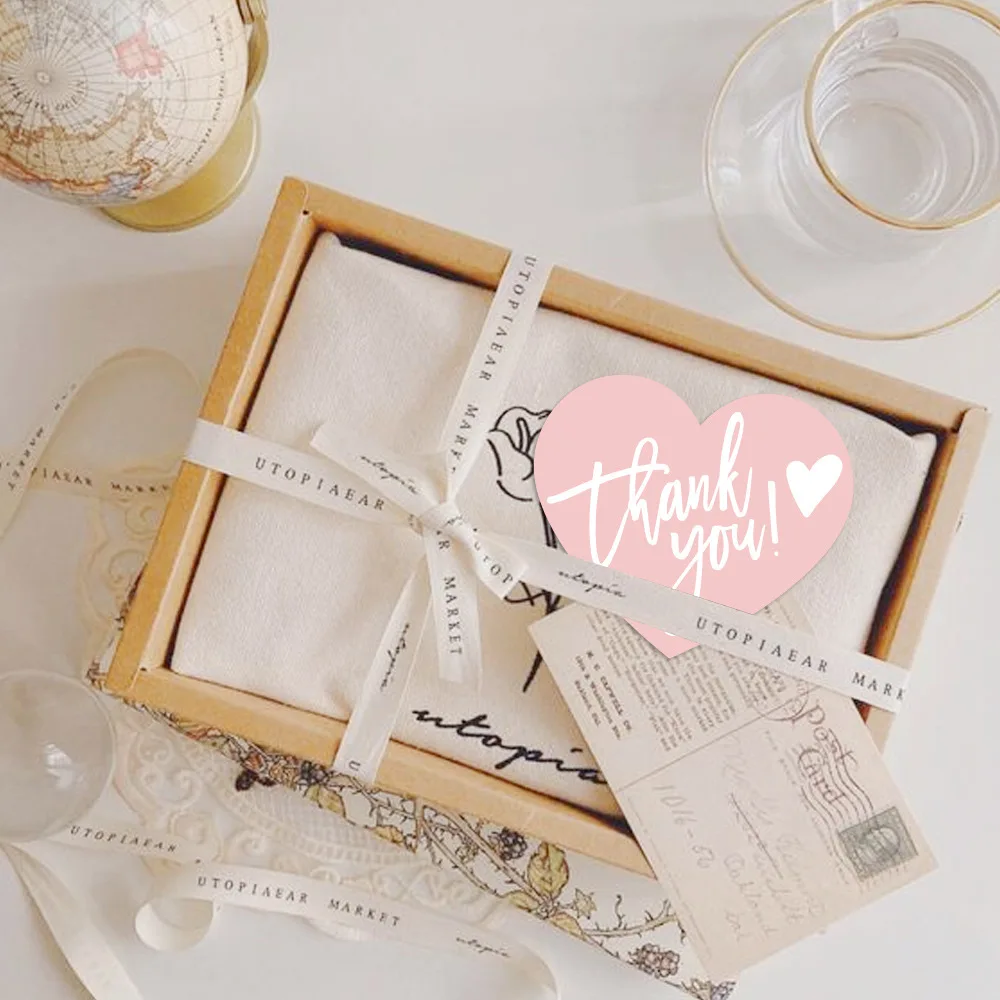 Tarjeta de agradecimiento de corazón rosa de 30 piezas para pequeños negocios, etiqueta de felicitación hecha a mano, etiqueta, caja de regalo,