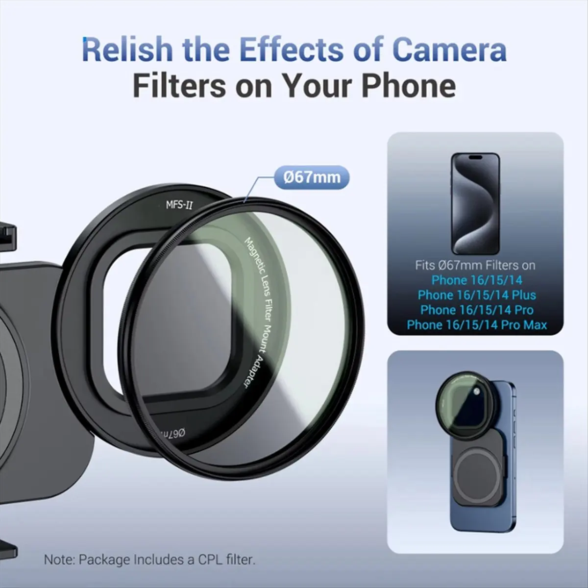 【~ New Y24A】67mm Magnetic Lens Filter Adapter Kit with CPL Filter&Pouch for 16 Pro Enhance Your Mobile Photography