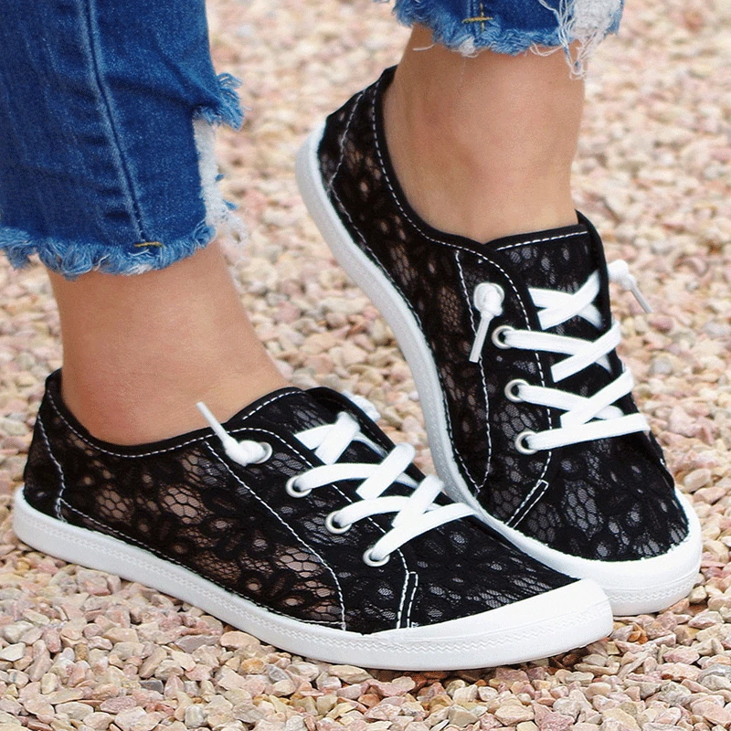 2022 Zomer Schoenen Fashion Kant Platte Ademend Vrouwen Sneakers Vrouwelijke Lace-Up Casual Comforty Mesh Sport Schoenen Zapatillas Mujer