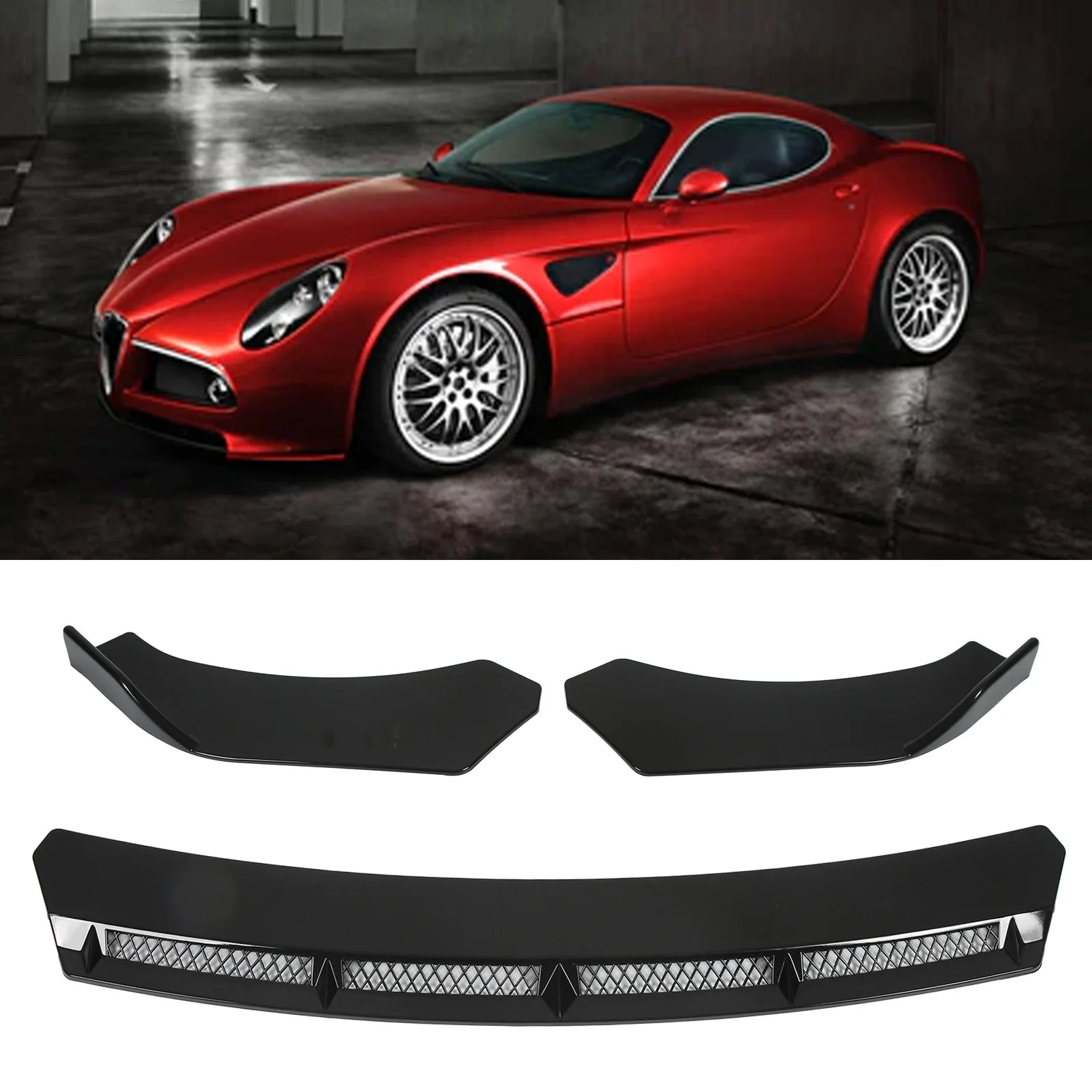 3pcs Car Front Bumper Lip Spoiler Wing Universal For Automobile Car Front Bumper Lip Body Kit Car Modification Car Accessories view 4