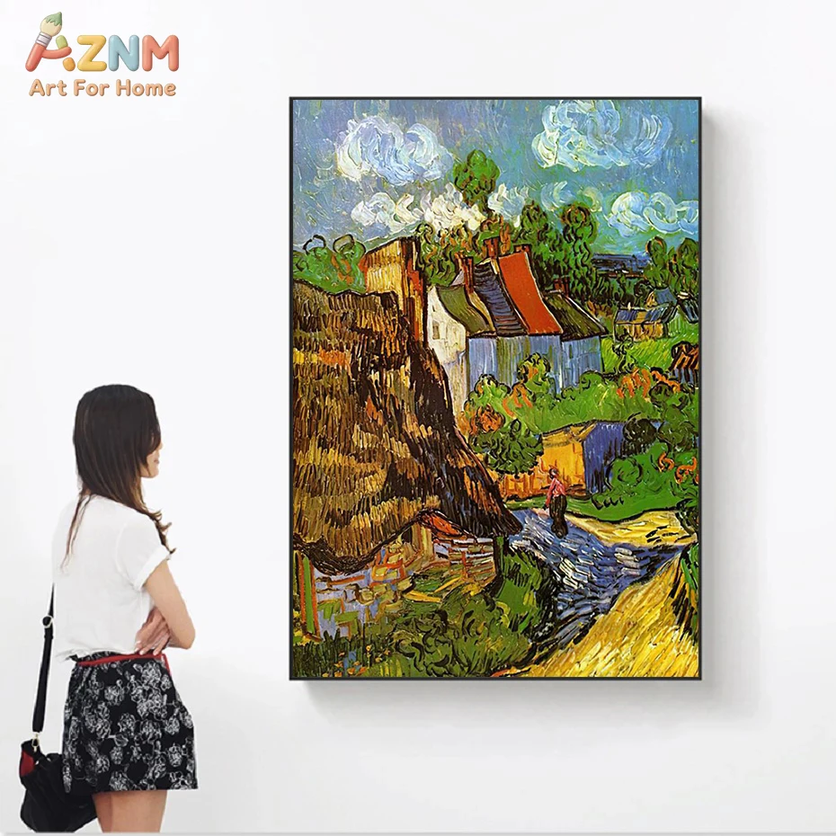 AZNM Van Gogh Classic Oil Painting Frameless Canvas Wall Art, Starry Night Sunflower Self Portrait Print for Home Decor
