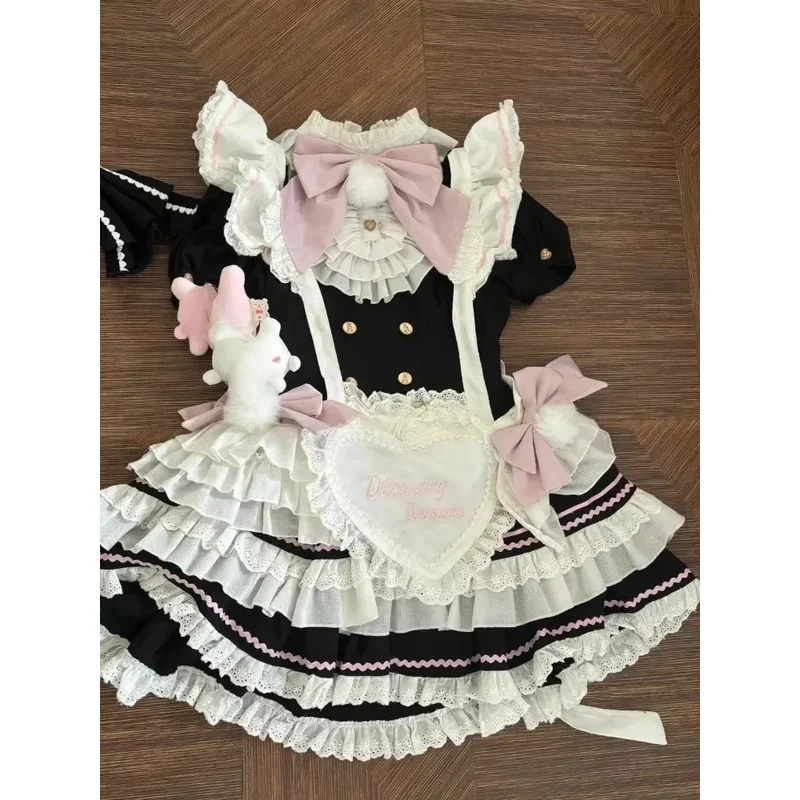 

CySpring Sweet Lolita Japanese Fashion Dress Women Printed Bow Lovely Fake Two-piece Clothes New Design Slim Kawaii Party Dresse
