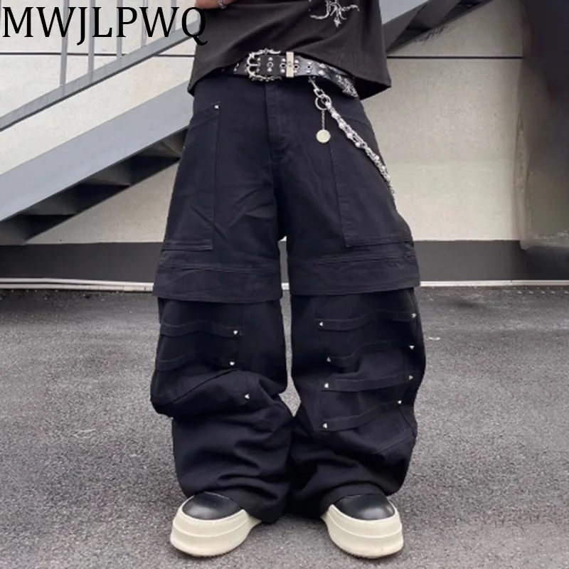 

MWJLPWQ Retro Rivet Jeans Men's New American Niche Design Full Length Loose Wide Leg Pants 2025 Autumn Y2K Trousers Trend 010709