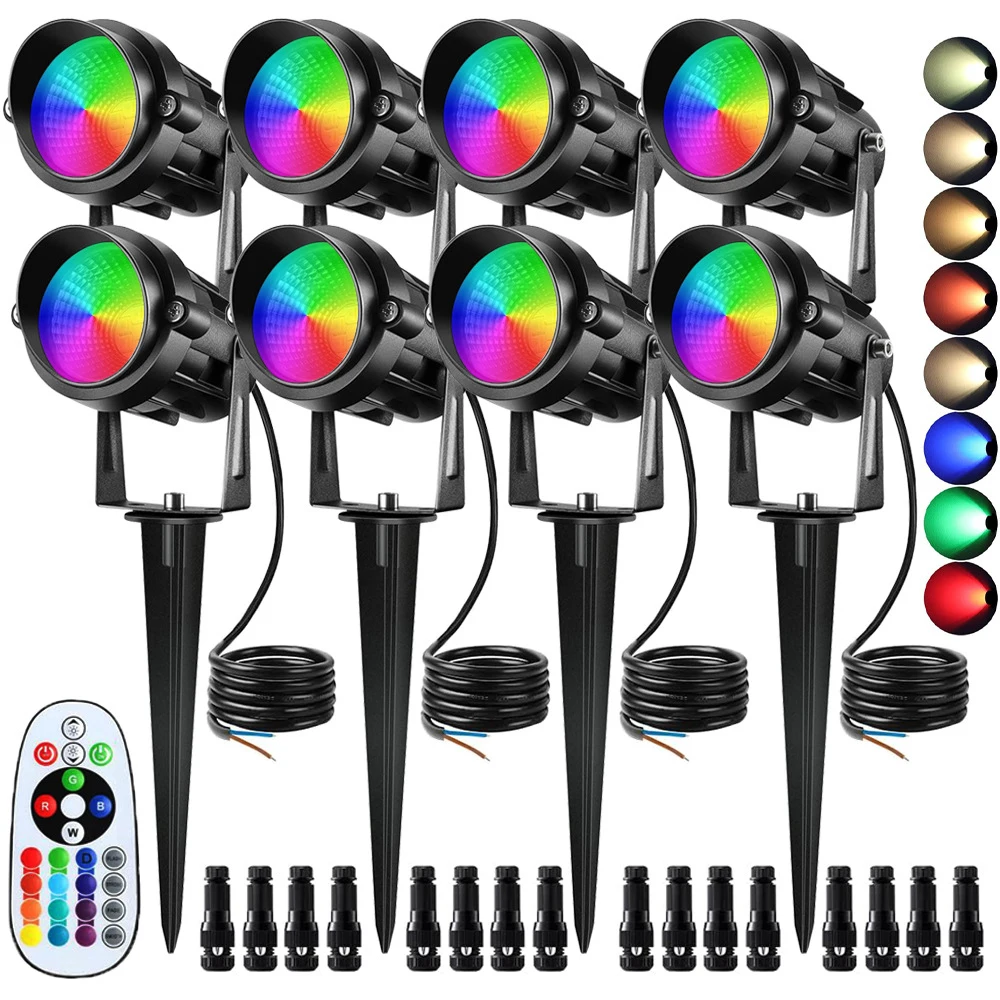12V RGBW Color Changing Landscape Light Low Voltage LED Landscape Lighting Remote Control Outdoor Waterproof Garden Path Light