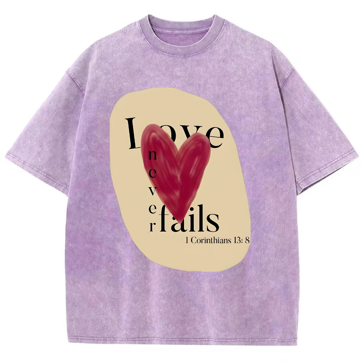 Love Never Fail Y2K Washed Short Sleeve T-Shirt, Cartoon Creative Printed Unisex Vintage Streetwear New Fashion Casual Plus-Size