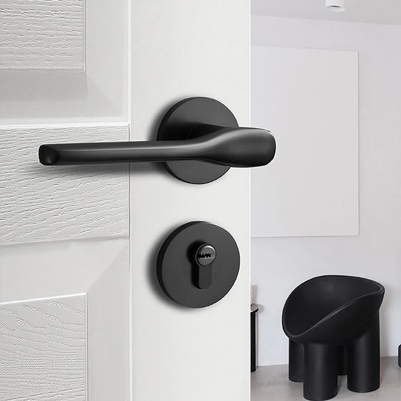Black Door Lock For Indoor Bedroom Household Use Universal Magnetic Suction Silent Split Door Lock Handle Solid Wood Door Lock