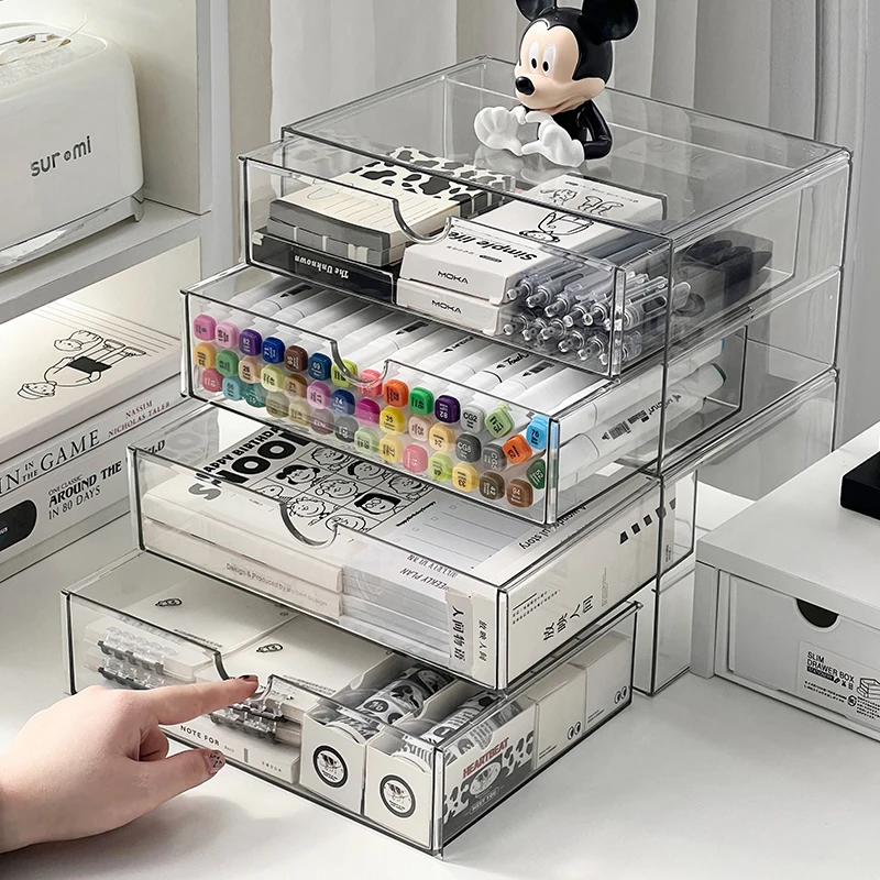 

Stackable Acrylic Stationery Storage Drawers Desk Notebook Organizer Transparent Marker Pen Holder School Office Desk Supplies