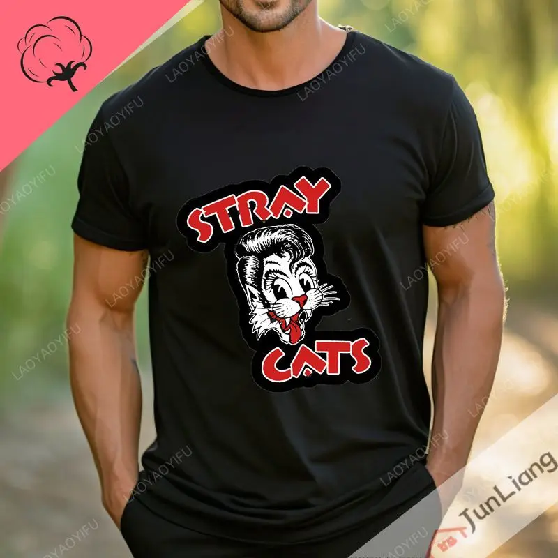 Stray Cat Anniversary T-shirt, Concert T-shirt, 2019 summer new short sleeve loose unisex front back 100% cotton  top