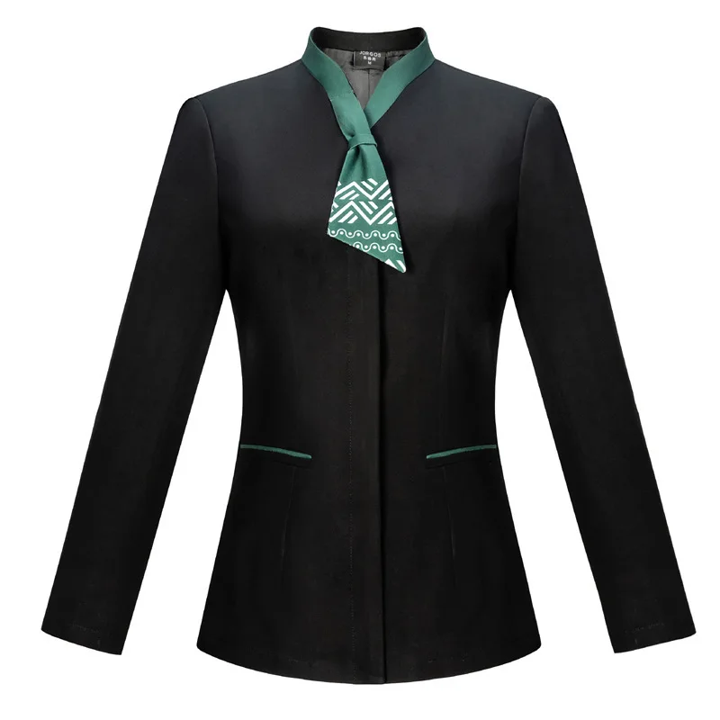 Hotel Restaurant Front Desk Waiter Work Uniform Long Sleeve Women Chinese Style Western Restaurant Hot Pot Restaurant Tea House