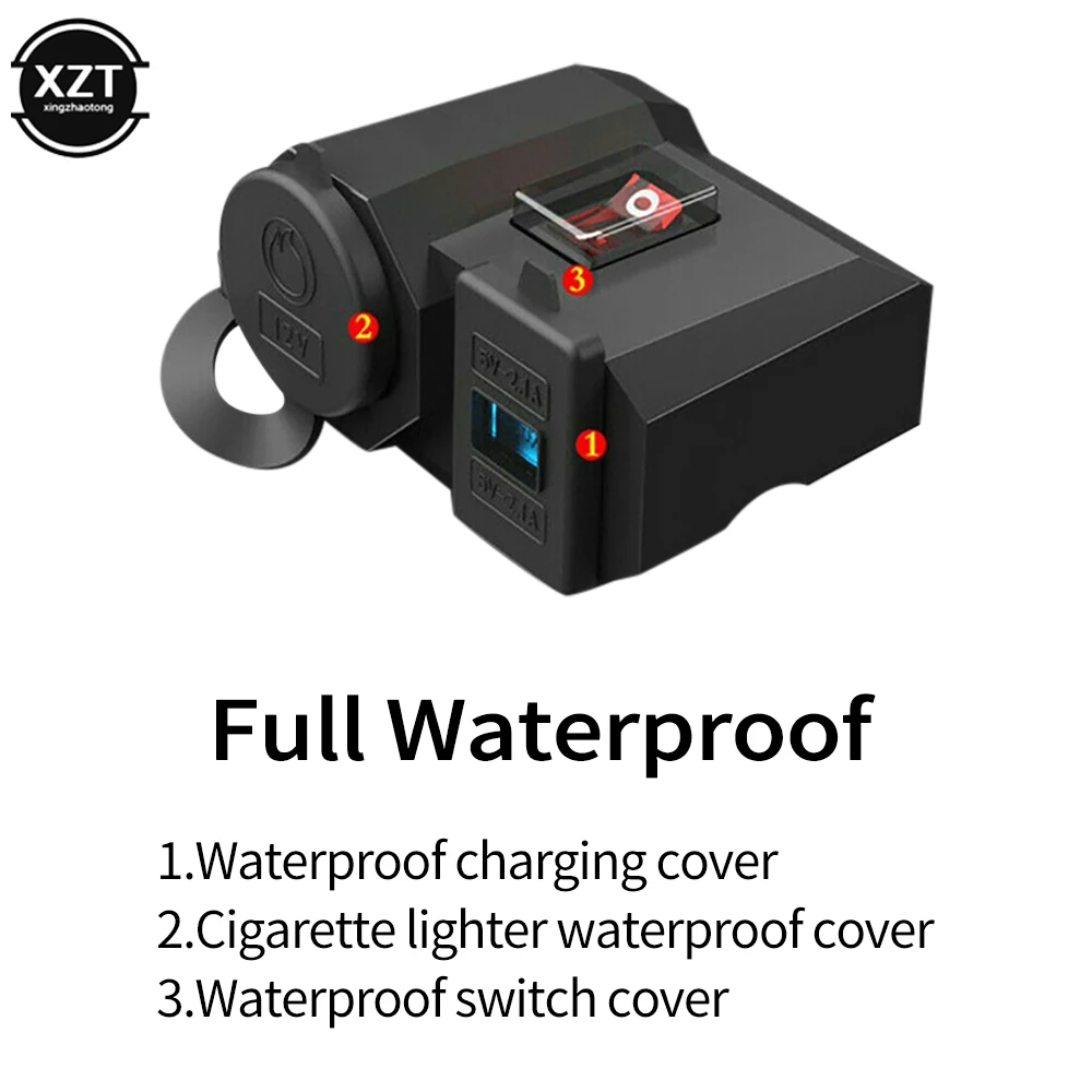 5V 2.1A Adapter Digital Display Motorcycle Handlebar Charger Dual USB Port Cigarette Lighter Socket Power Supply Quick Charge