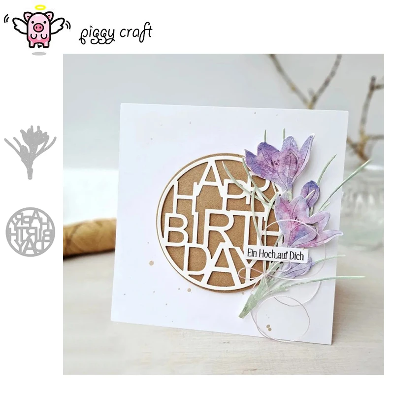 Piggy Craft Metall-Stanzformen, Schneidformen, Happy Birthday Kreis, Blume, Scrapbook, Papierhandwerk, Messerform, Klingenschablone, Stanzschablonen