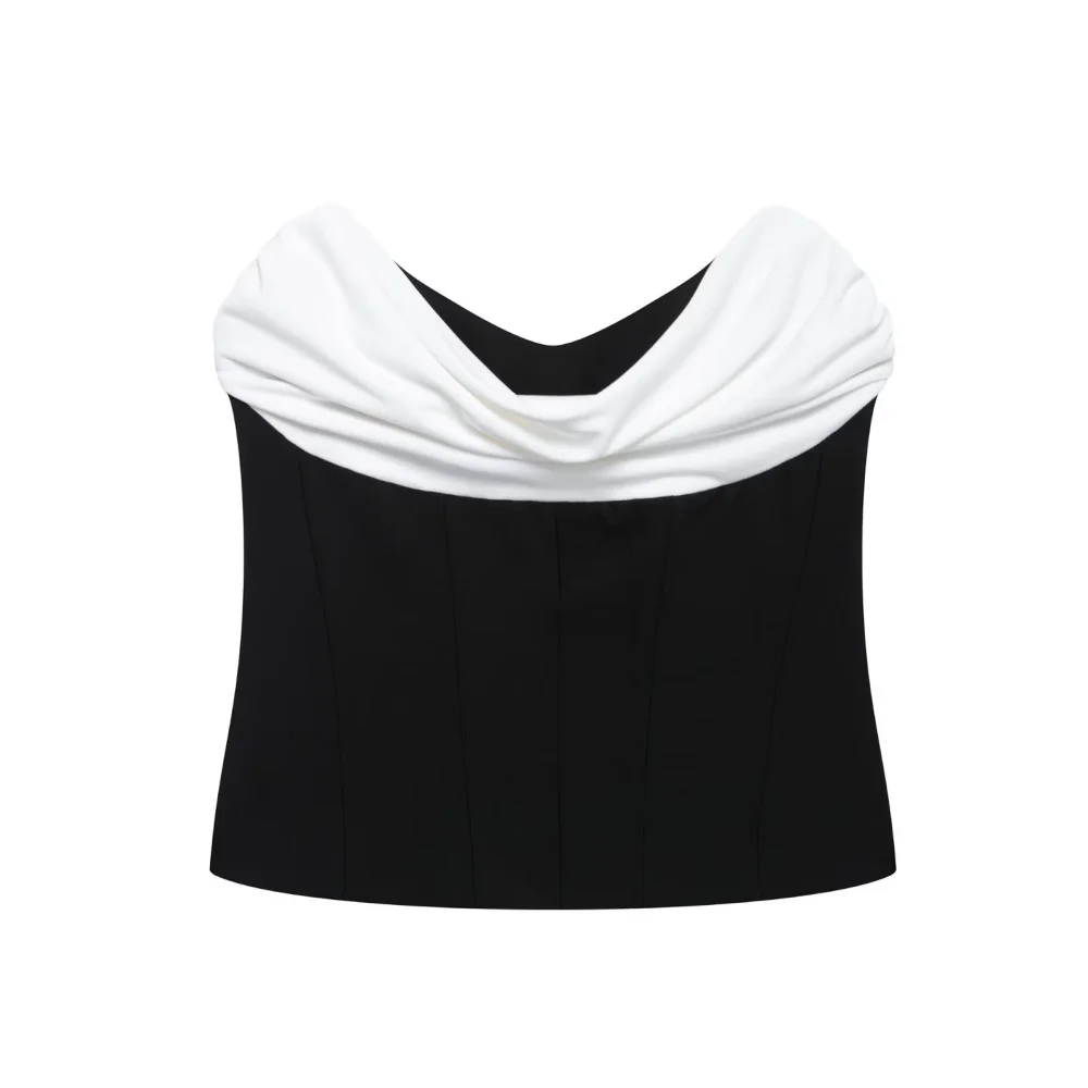 

2025 BM&MD&ZA Women's Top with Off - shoulder Ruched Upper Part and Structured Panels on Bodice Trendy and Elegant Piece
