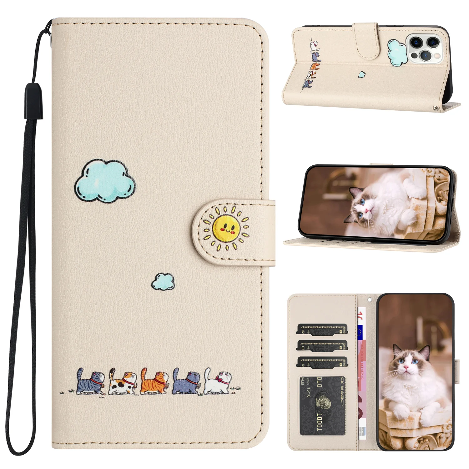 Leder Katze Telefon Brieftasche Fall Buch Für Samsung Galaxy S25 S24 Ultra S23 S22 Plus S21 S20 FE A16 A26 A36 A56 Karte Nette Flip-Cover – Detail 11