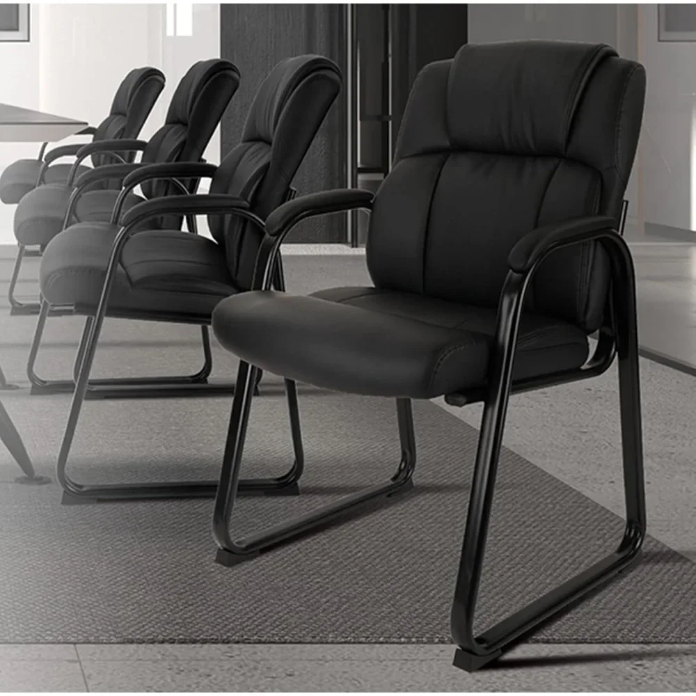 

Leather guest chair with padded armrests, meeting and waiting room side office, family black with sled base 4-piece set