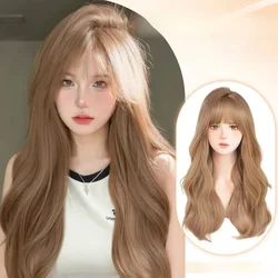 Wigs Popular Champagne color Long Deep Wave Hair Lolita cosplay Wigs With Bangs Synthetic Wig For Women Fashion Thick Curls