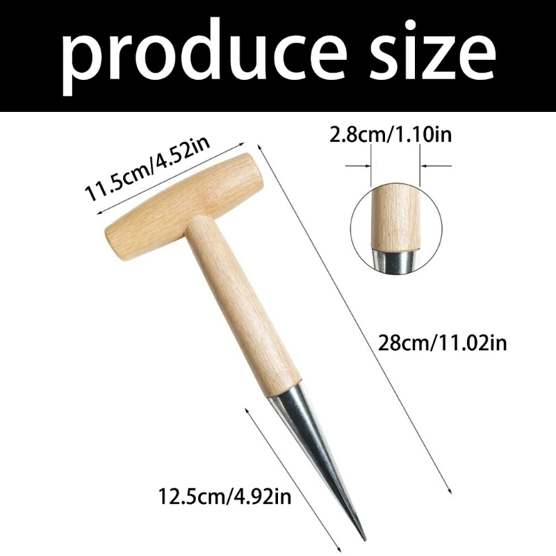 Hand Dibber Hole Puncher with Wood Handle for Seed Sowing Plant Transplanting Bulb Planting Remover Digging Tool