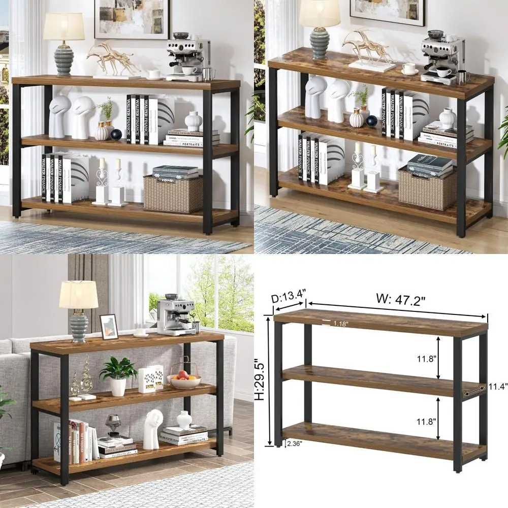 

Промышленный диван-консольный столик с 3-уровневыми деревянными полками для хранения, стол в прихожей для гостиной и прихожей