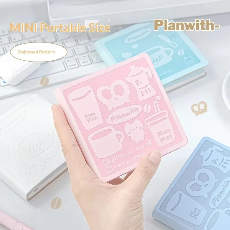 New Planwith Mini Pocket Notebook Dual Color Embossed PU Cover Portable Small Square Notepad For Daily Record Office School Use