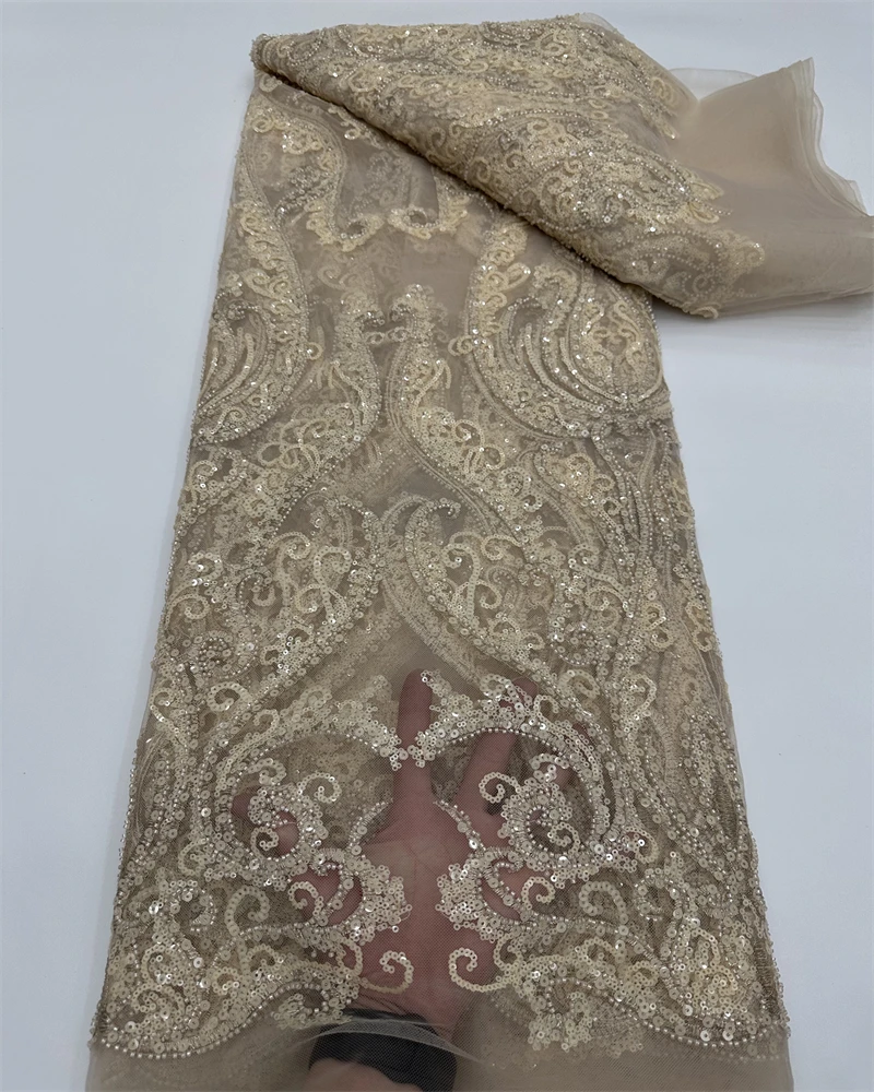 

Африканское кружево с бисером и пайетками, горячая распродажа, Нигерия, французская вышивка, сетчатый тюль для женских свадебных платьев и вечеринок