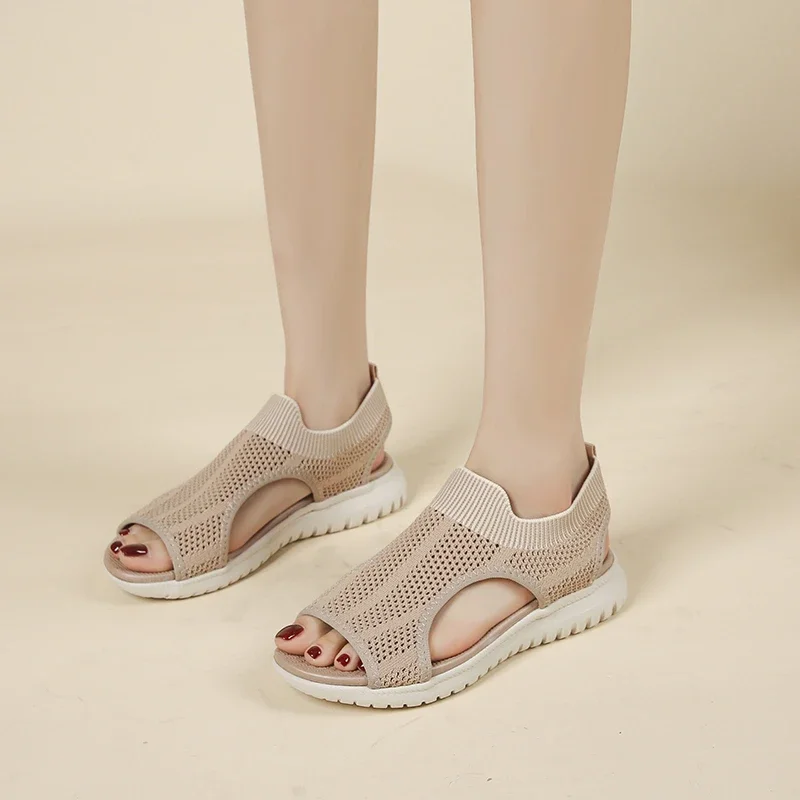 

Woman Elastic Knitting Casual Sandals Shoes 2024 Summer Female Wedges Platform Peep Toe Sandals Beach Sports Sandals