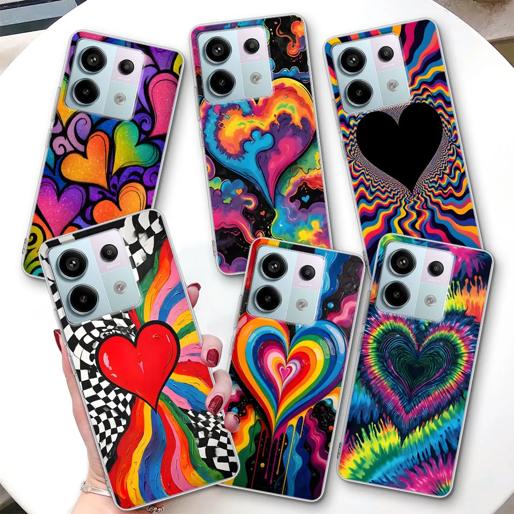 

Colorful Love Rainbow Case for Xiaomi Redmi Note 15 14 10 11 11S 13 9 12 Pro Plus 13R 11T 11E 10S 8 9S Clear TPU Phone Cover