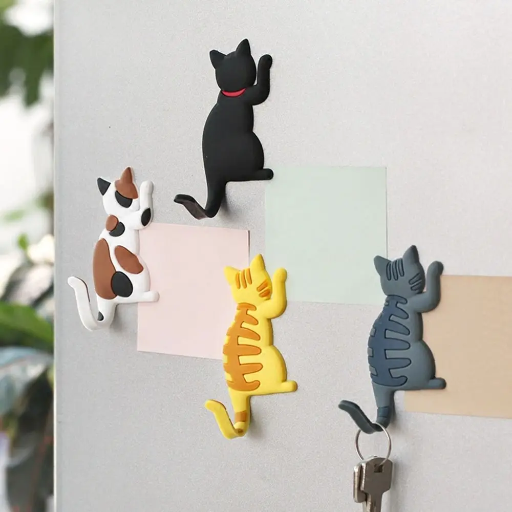 Cute Creative Easy to Install Wall Mount Bendable Save Space Fridge Magnet Cat Hook Hook Refrigerator Sticke