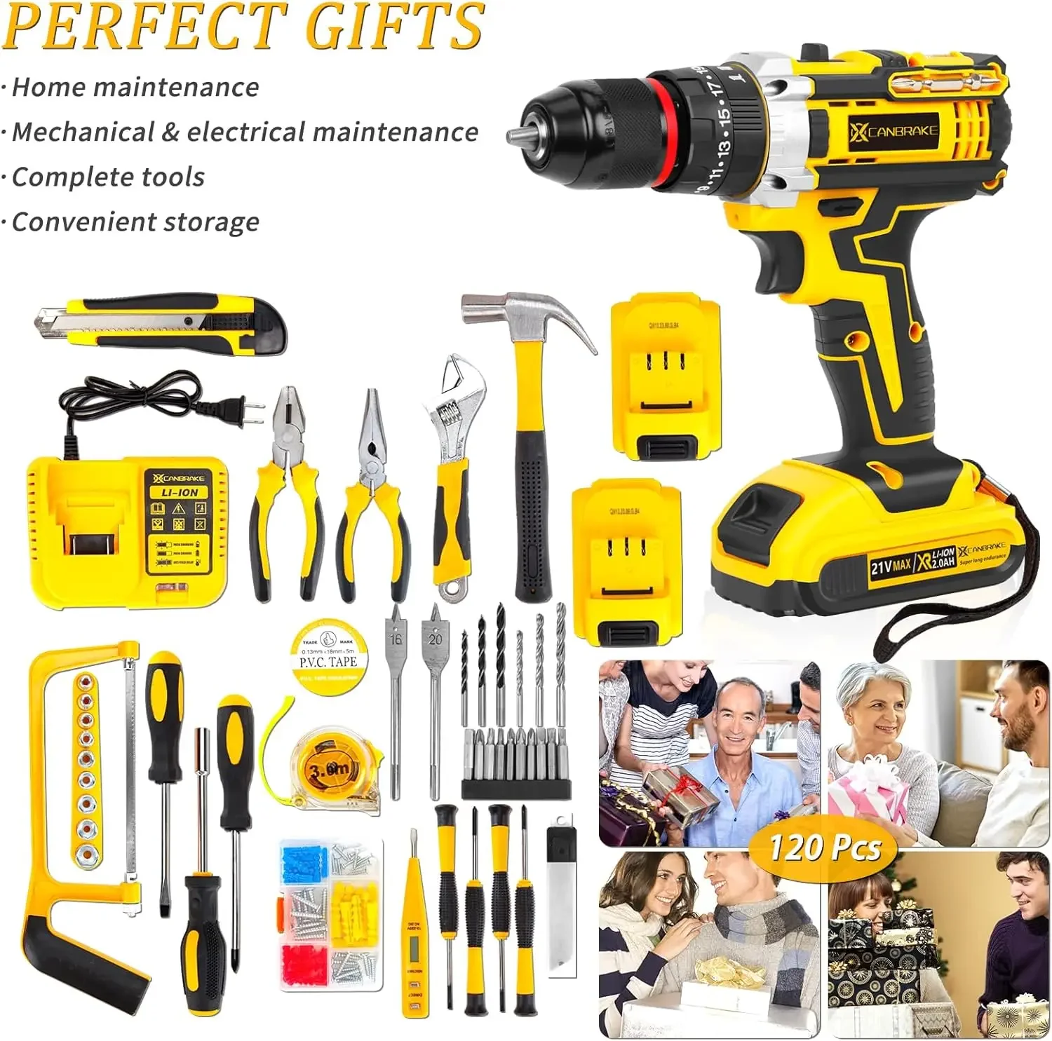 120PCS 21V Cordless Drill Set 3/8