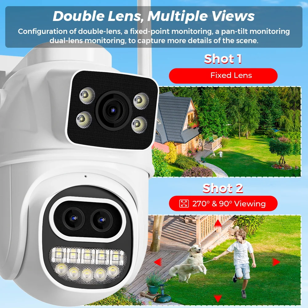 BESDER 6K 12MP Wifi Camera PTZ Dual Screen 8X Digital Zoom AI Auto Tracking Outdoor 8MP CCTV IP Camera Security Protection iCSee