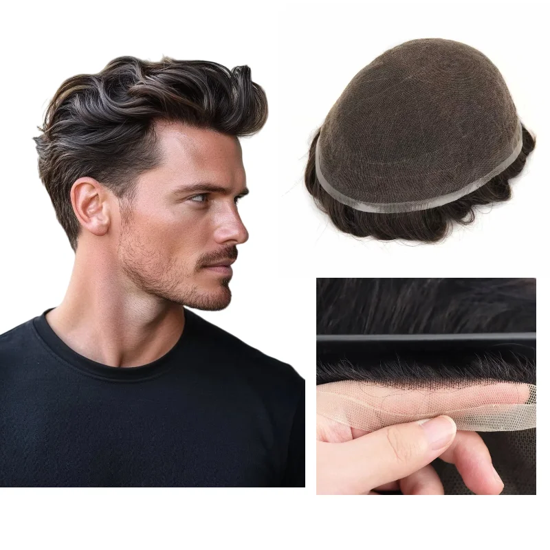 

Полный кружевной парик для мужчин | Шиньон из натуральных человеческих волос средней плотности, идеально подходит для решение для истонченных волос