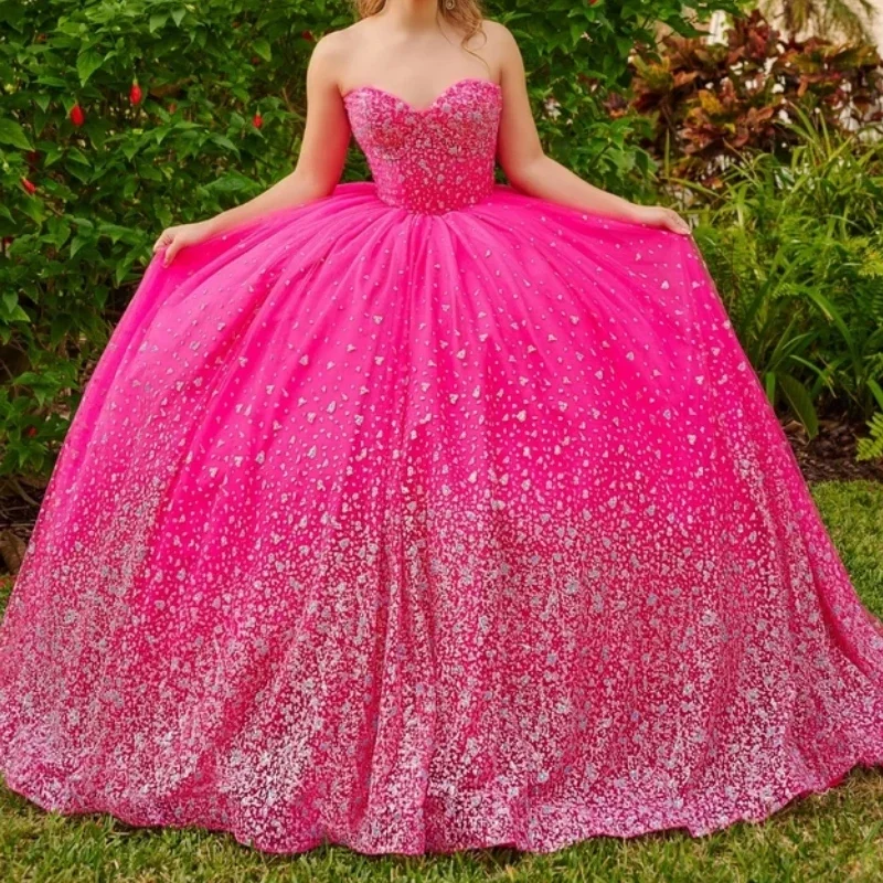 Angelsbride ชุดสีชมพูหรูหราชุดไปงานเต้นรำ quinceanera vestidos de 15 quinceañera ประดับด้วยลูกปัดเลื่อมชุดเดรสปาร์ตี้เด็กผู้หญิง