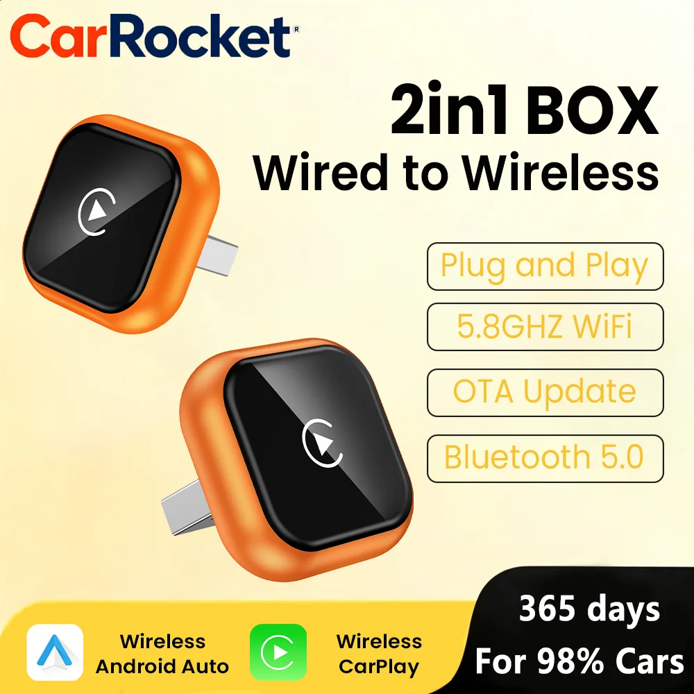 CarRocke 2in1 CarPlay Wireless Adapter Android Auto Airplay Box Dongle Wired to Wireless Carplay Wireless Car Smart Adapter Box