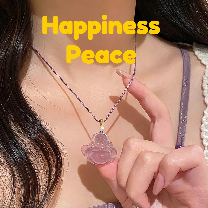 Purple Agate Buddha Pendant Women's Clavicle Chains Compassion Wisdom Meditation Jewelry Chalcedony Necklaces Peace  Amulet
