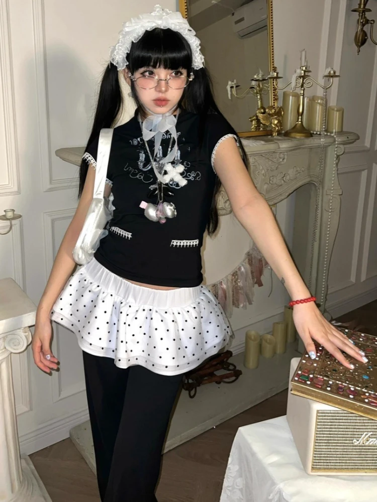 Y2k Aesthetic Polka Dot Women Skirts Harajuku High Waist Ruffled Streetwear Mini Skirt Spring Fairy Sweet Vintage Cake Faldas