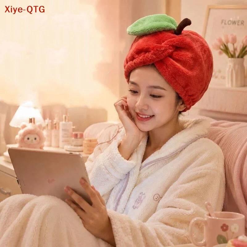 New [New] Cute Fruit Shape Hair Drying Cap Super Absorbent Quick Dry Coral Fleece Towel Thickened Shower Bath Cap