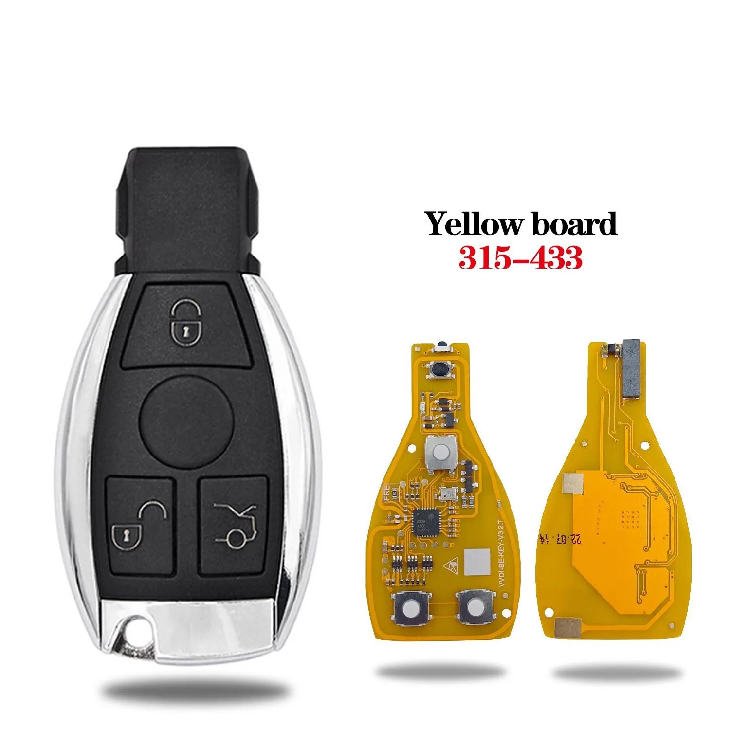 Geen logo 5 stks Xhorse VVDI WORDEN Sleutel Pro 3/4 Knop Afstandsbediening Autosleutel voor Mercedes Benz V4.2 geel Verbeterde Versie Smart 315 MHz/433 MHz