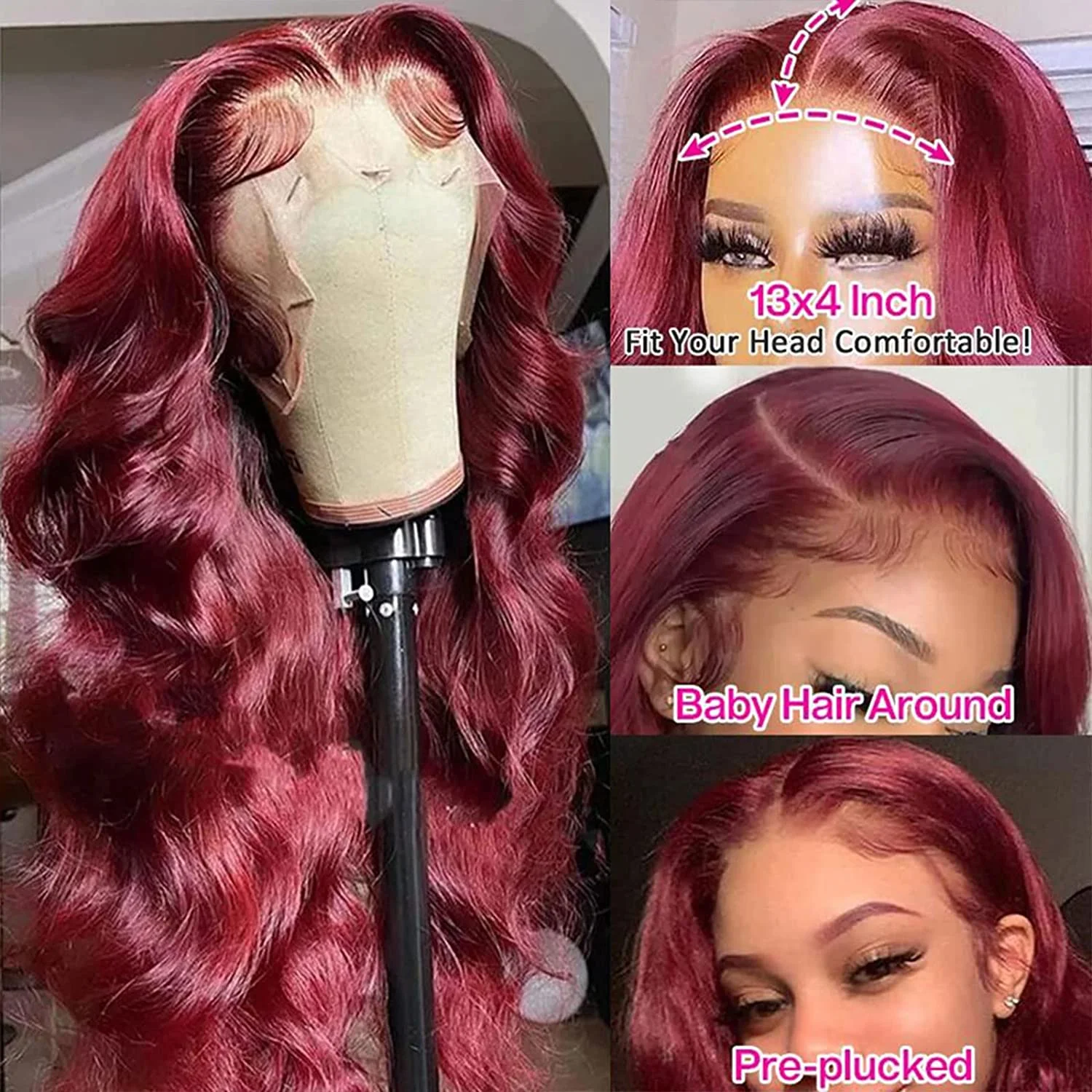 13x6 99j Burgundy Body wave HD Transparent Lace Front Human Hair 13x4 Lace Frontal Wig Brazylijskie włosy dla czarnych kobiet