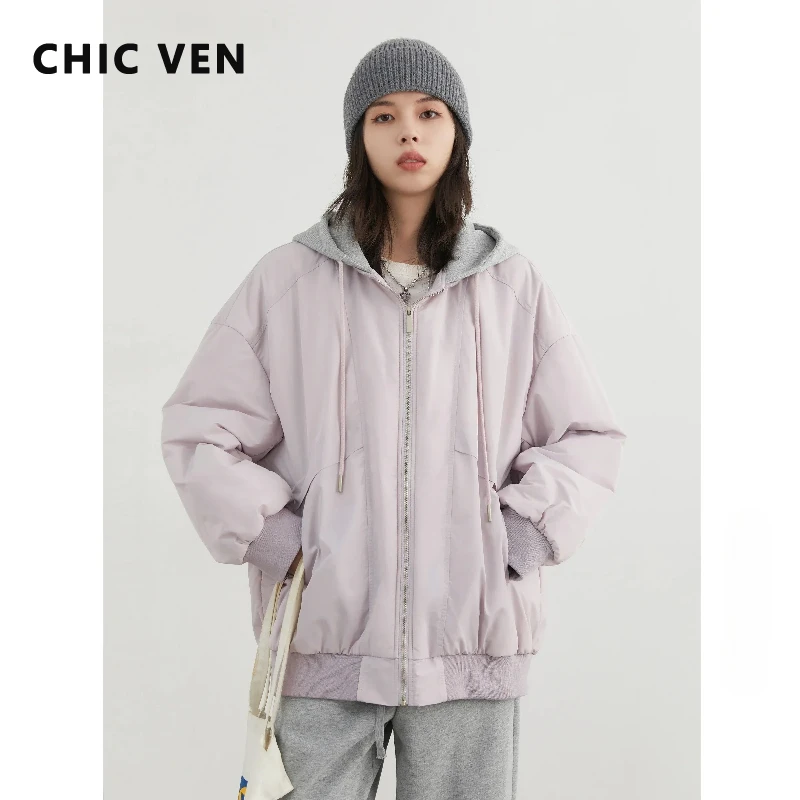 

Женская куртка CHIC VEN, однотонная свободная повседневная женская куртка с капюшоном, толстые женские бейсбольные куртки в стиле BF, осень-зима 2024, одежда