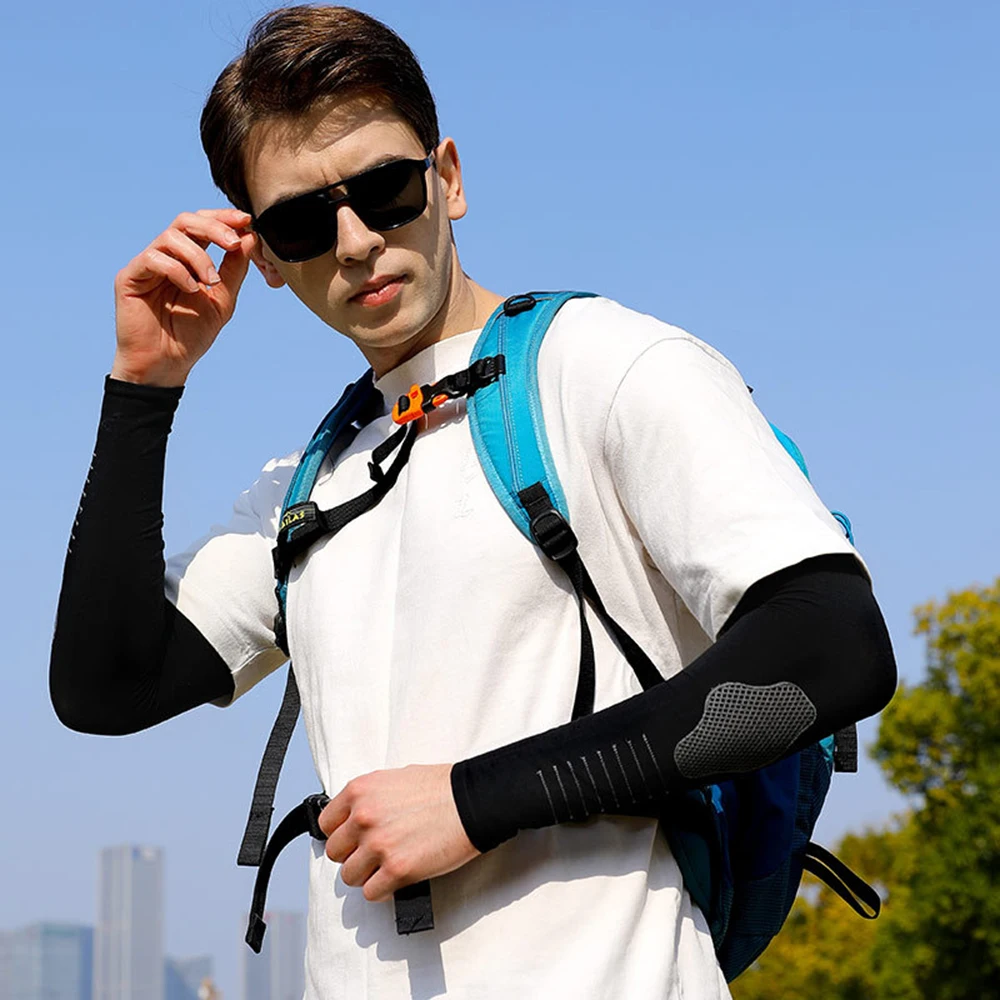 Summer Cooling Arm Sleeves Covers Sports Running UV Sun Protection Outdoor Men Fishing Ice Silk Arm Cover Cycling Sleeves