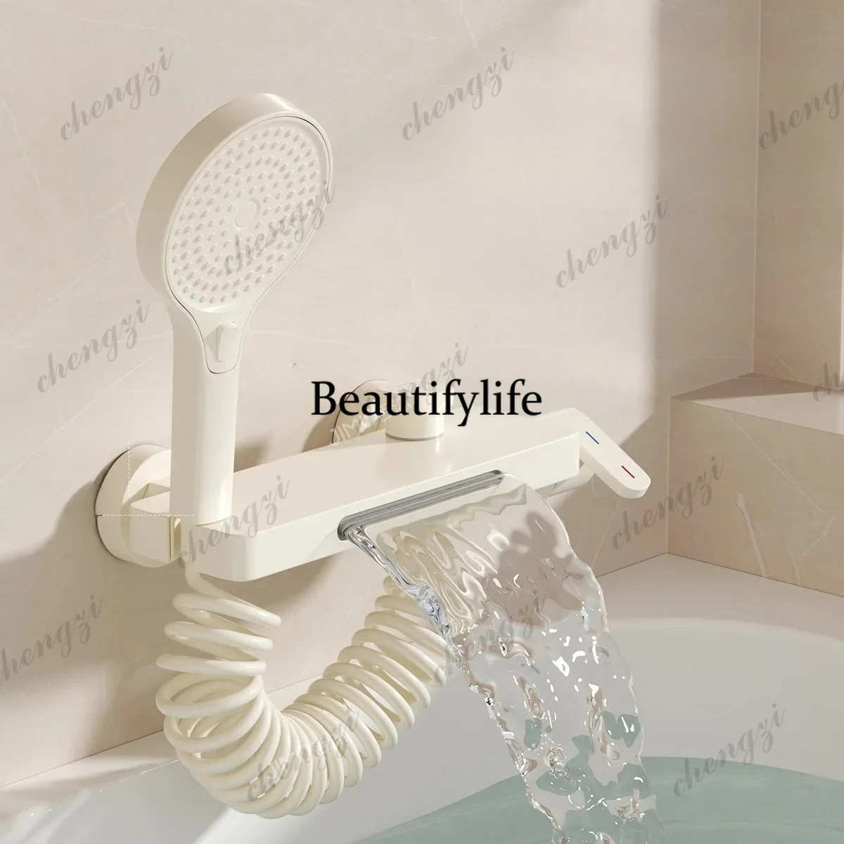 

Cream wind bathtub special faucet waterfall wall large flow mixing valve hot and cold roofless spray shower set