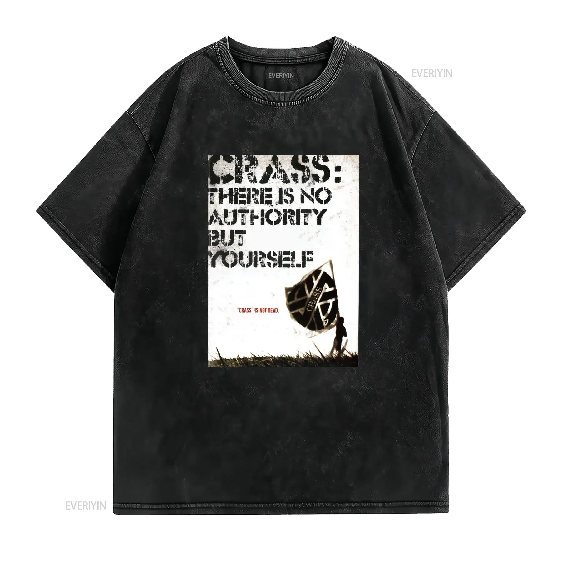 Men'S CRASS Punk Rock Band T Shirt There Is No Authority But Yourself Slogan Crossed Swords Design White with Black Print