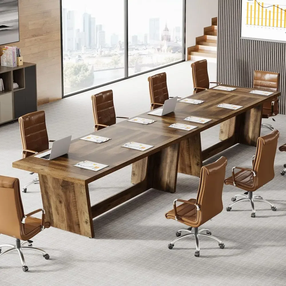 

12FT Conference Table, Modern Meeting Seminar Table for 1214 Person, Rectangular Solid Executive Business Furniture Boardroom D