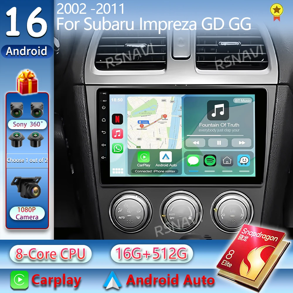 Android 16 For Subaru Impreza WRX 2003 - 2007 2K QLED Android Car Radio Multimedia Video Player GPS Stereo CarPlay 4G Head Unit